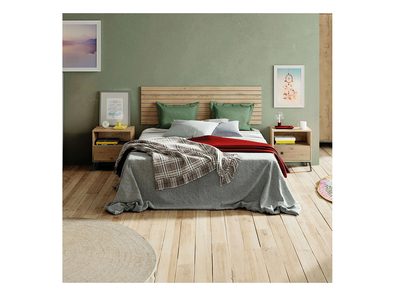 Cabeceira de cama e mesa de cabeceira Camila Gold Oak/Matte Black 160 cm