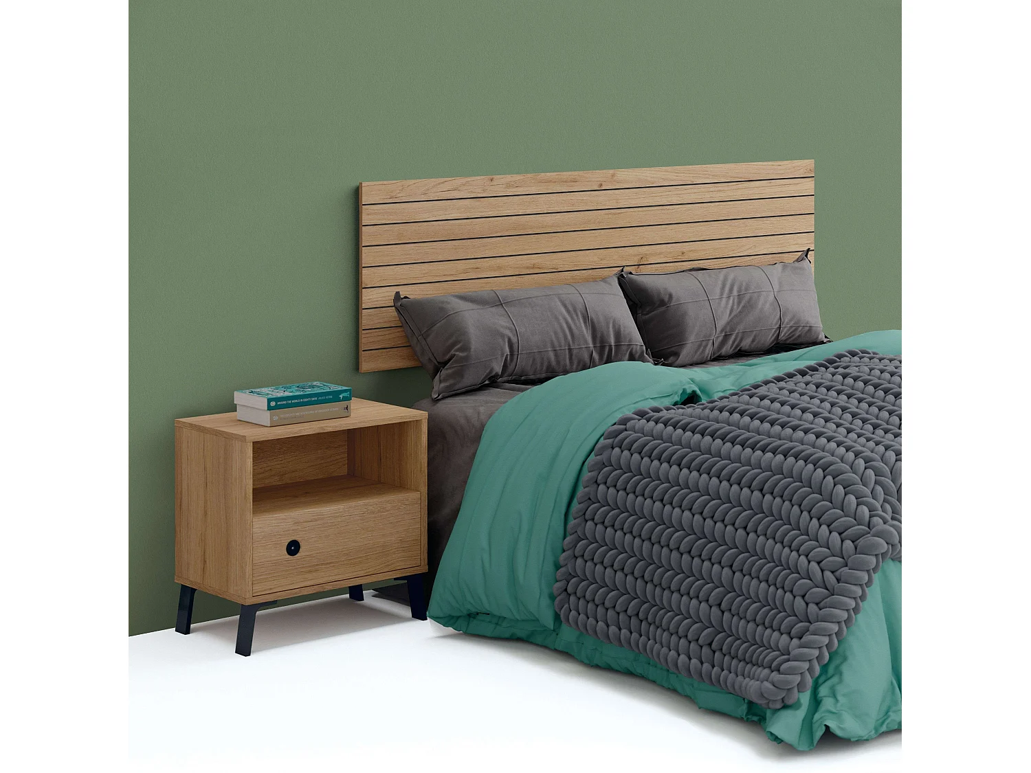 Pack Cabecero Cama y Mesita Camila Roble Gold/Negro Mate 160 cm