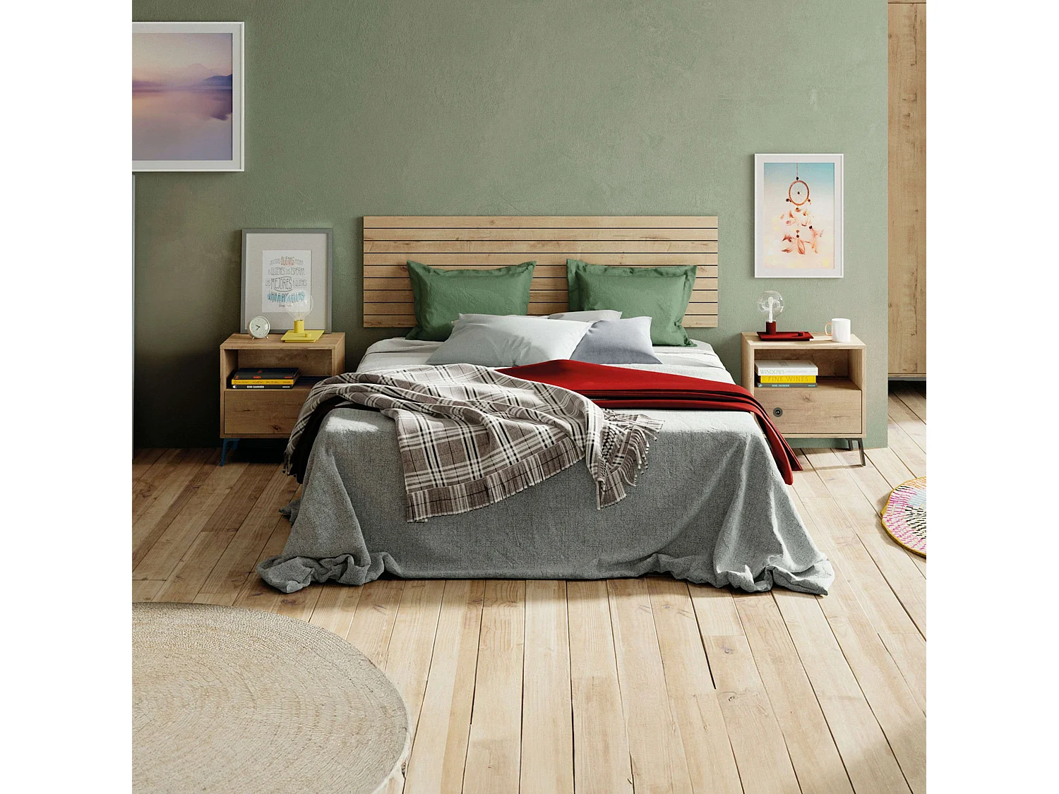 Pack Cabecero Cama y Mesita Camila Roble Gold/Negro Mate 160 cm