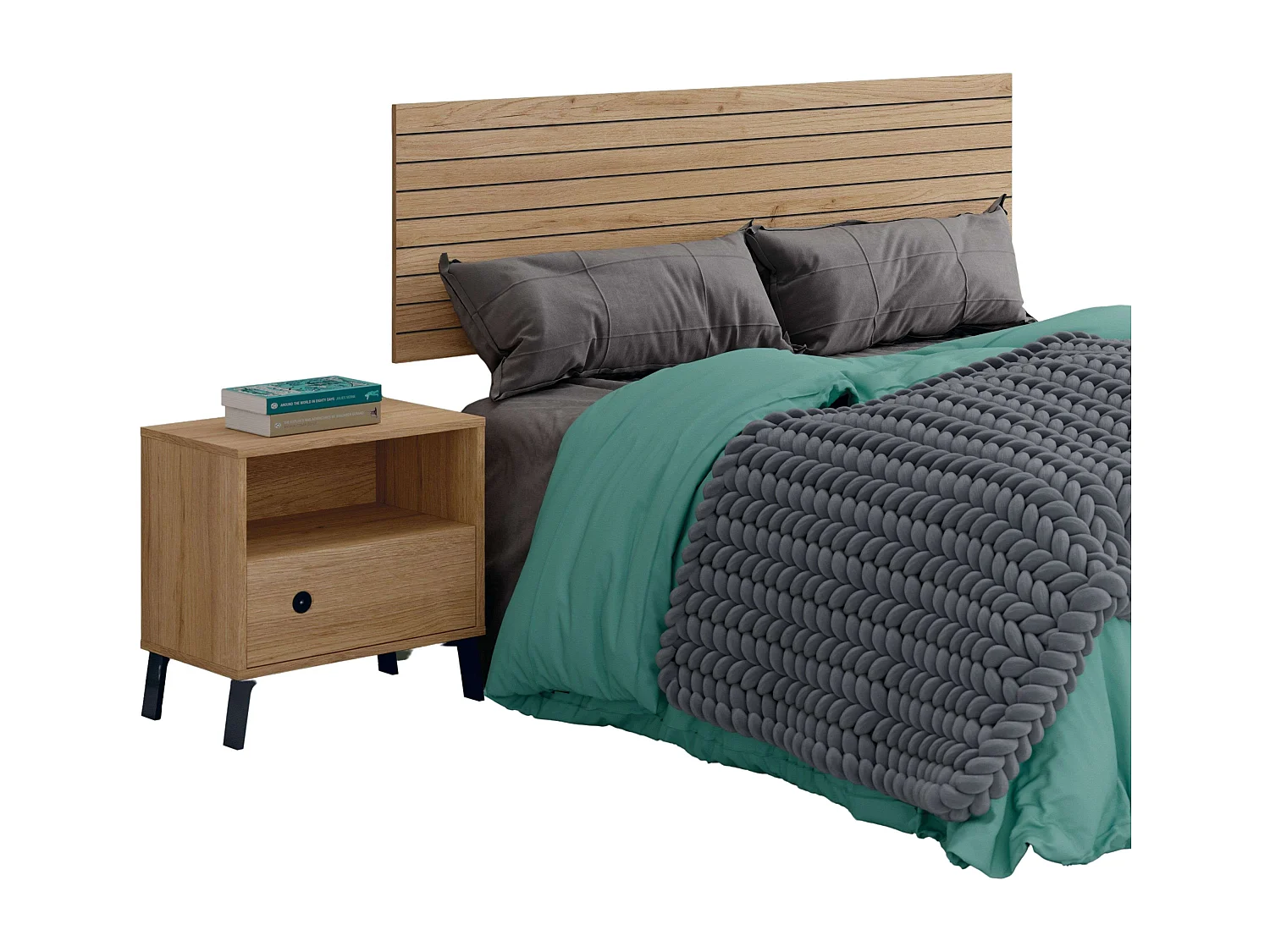 Pack Cabecero Cama y Mesita Camila Roble Gold/Negro Mate 160 cm
