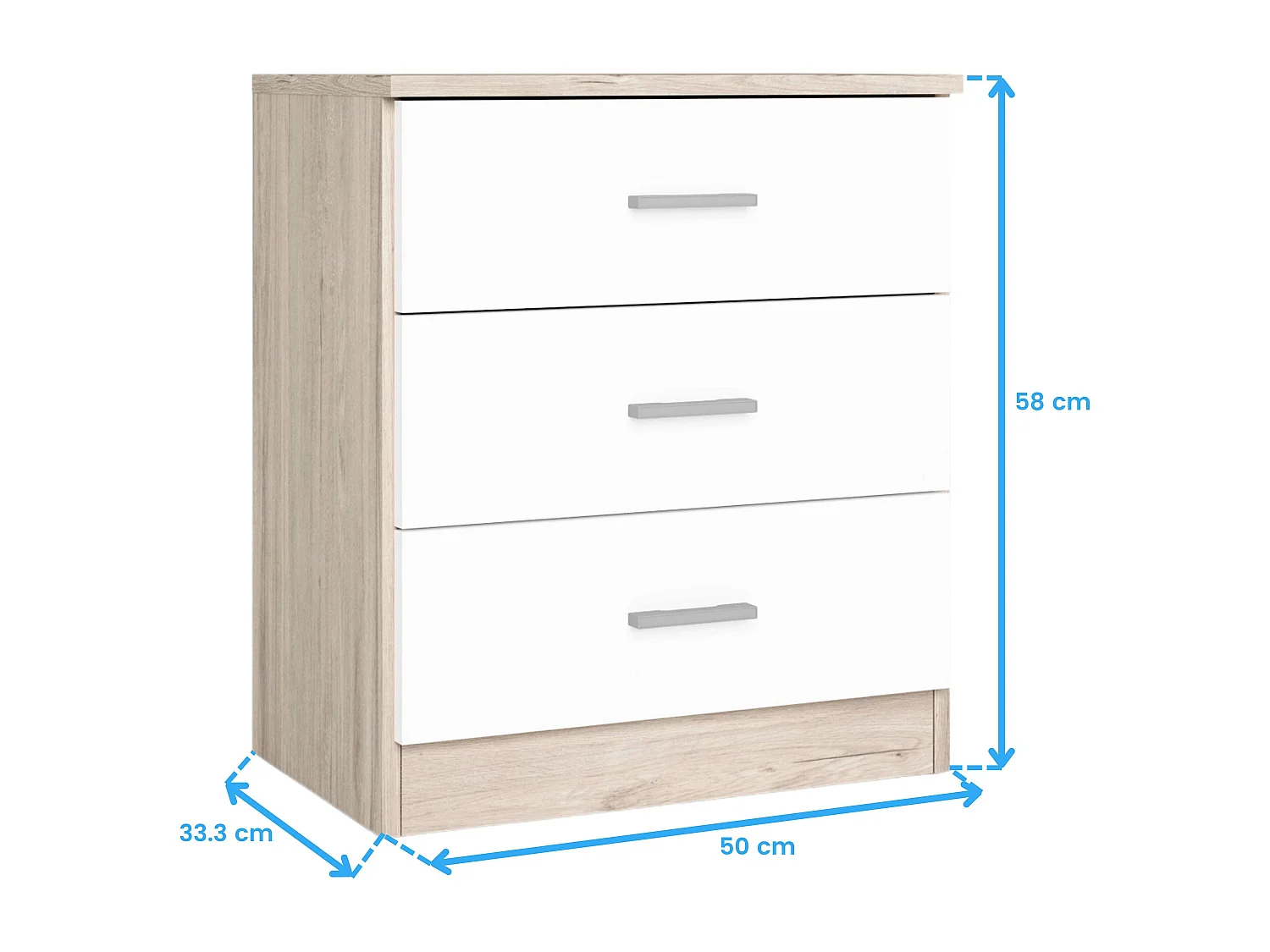 Conjunto muebles dorm. mat. cabecero, mesita 3c, cómoda blanco/sahara