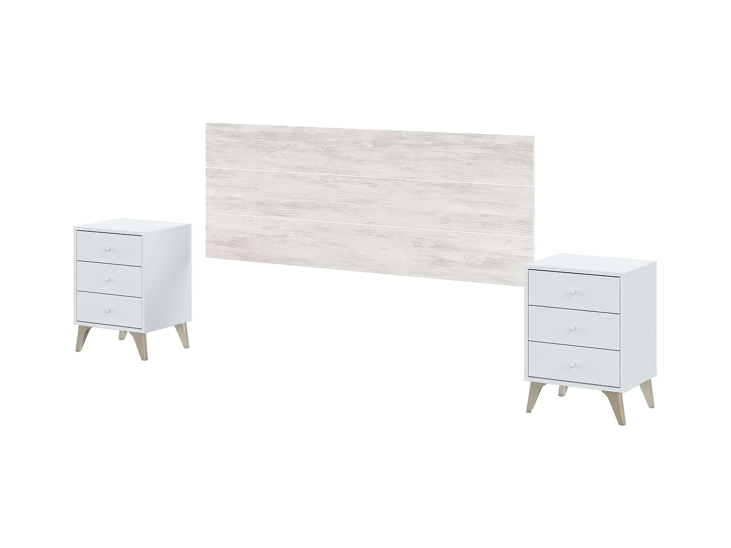 Conjunto Habitación Matrimonio Blanco Nórdico (cabecero + 2 Mesitas + Cómoda)