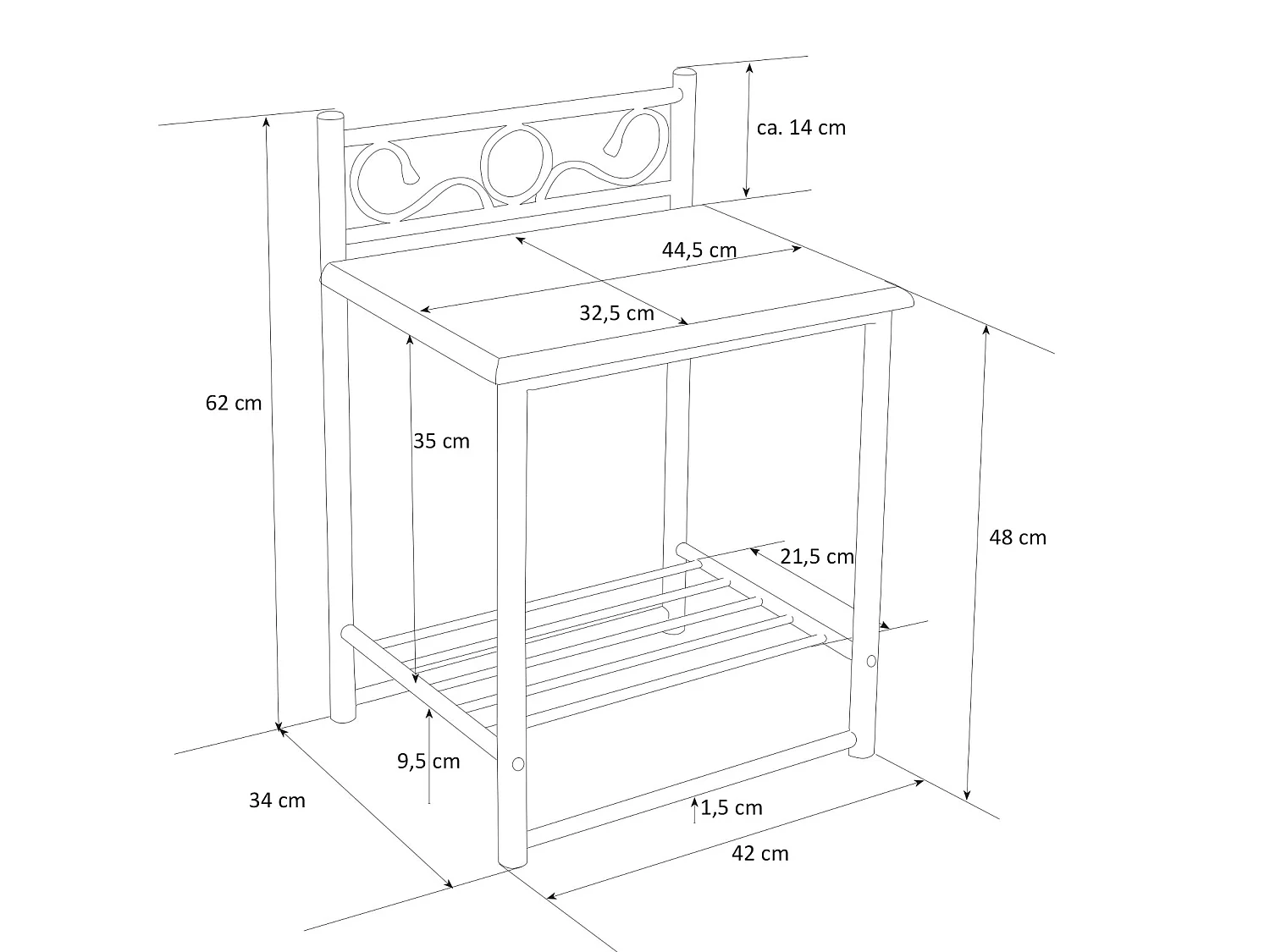 Mesita de noche 64x45x35 cm metal negro