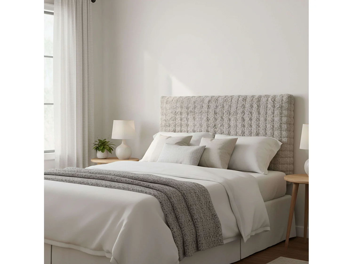 Cabeceira de cama Bristol, em melamina bege e poliéster, 120x165x8 cm