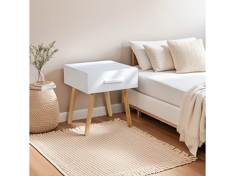 Nachttisch 40x46x40 cm weiß Nachtschrank Schlafzimmer Beistelltisch Schrank Kiefernholz Schublade