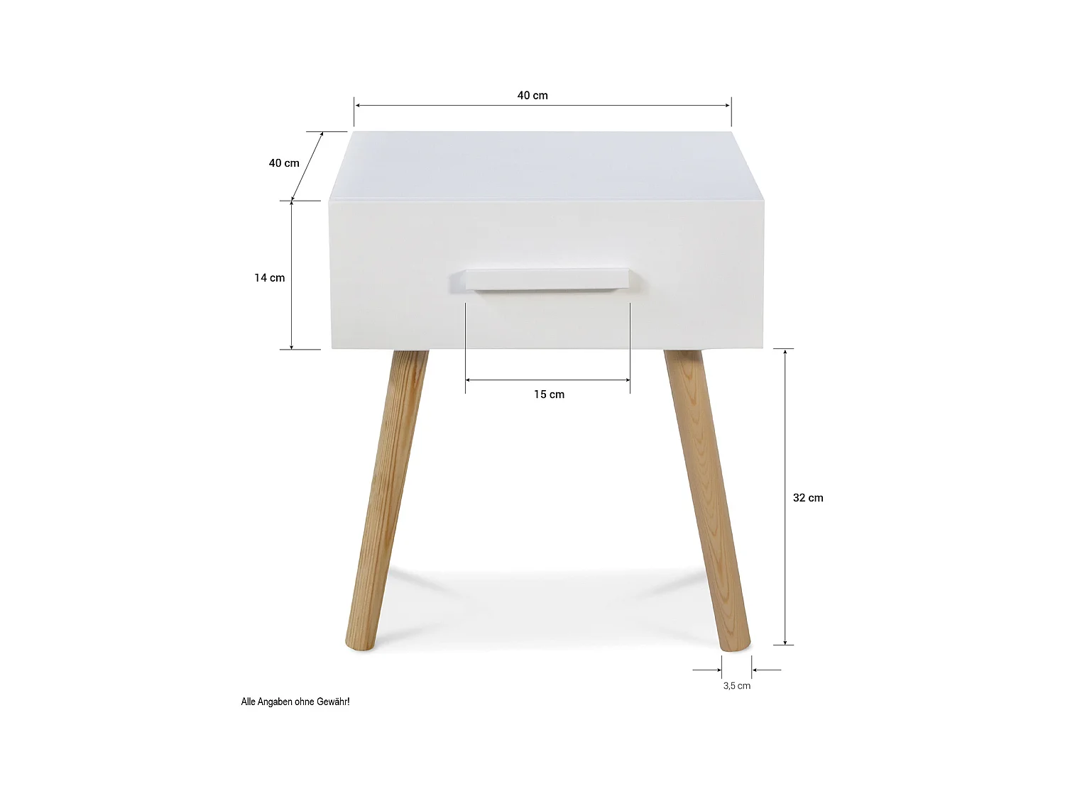 Nachttisch 40x46x40 cm weiß Nachtschrank Schlafzimmer Beistelltisch Schrank Kiefernholz Schublade
