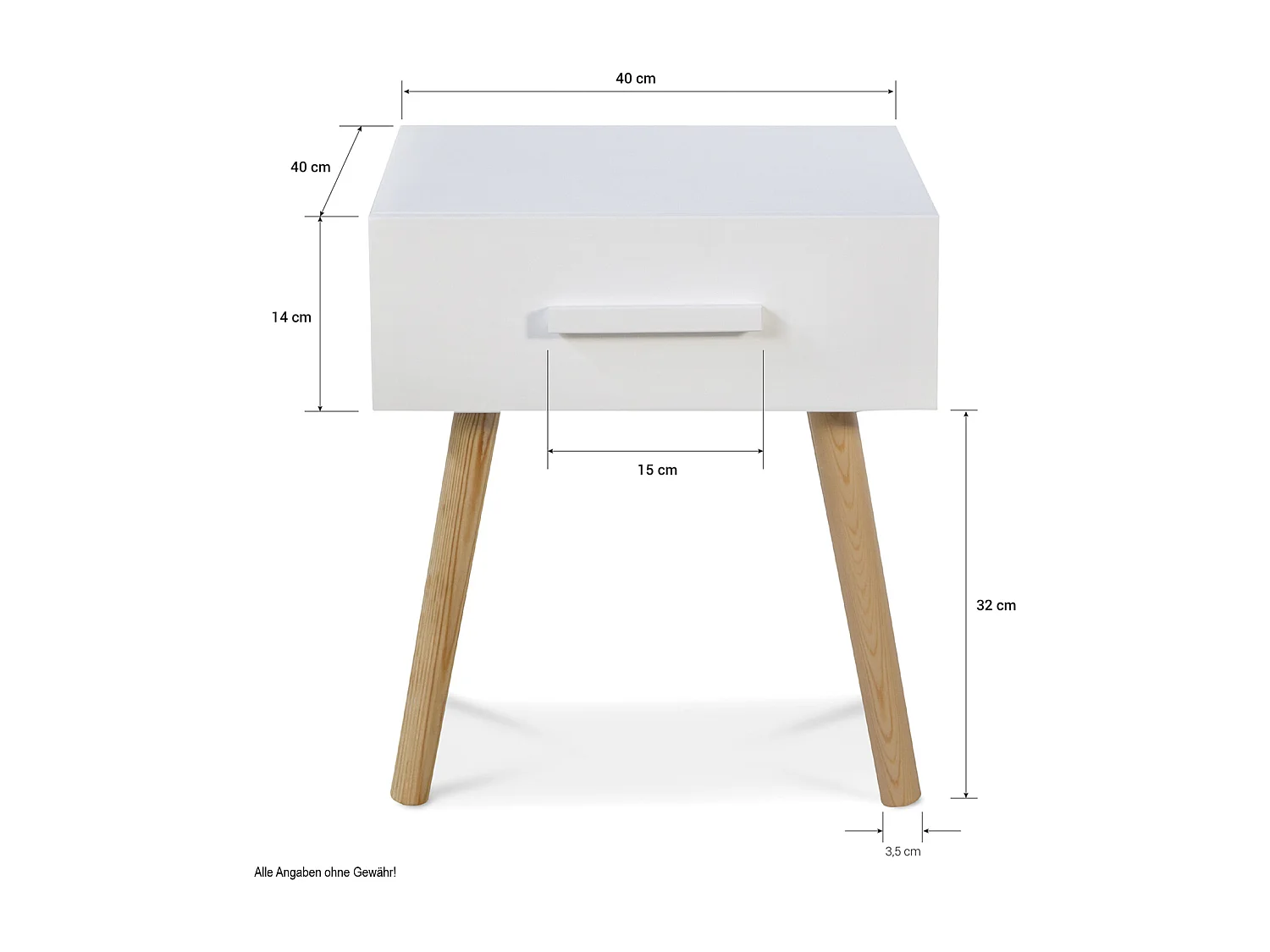 Nachttisch 40x46x40 cm weiß Nachtschrank Schlafzimmer Beistelltisch Schrank Kiefernholz Schublade