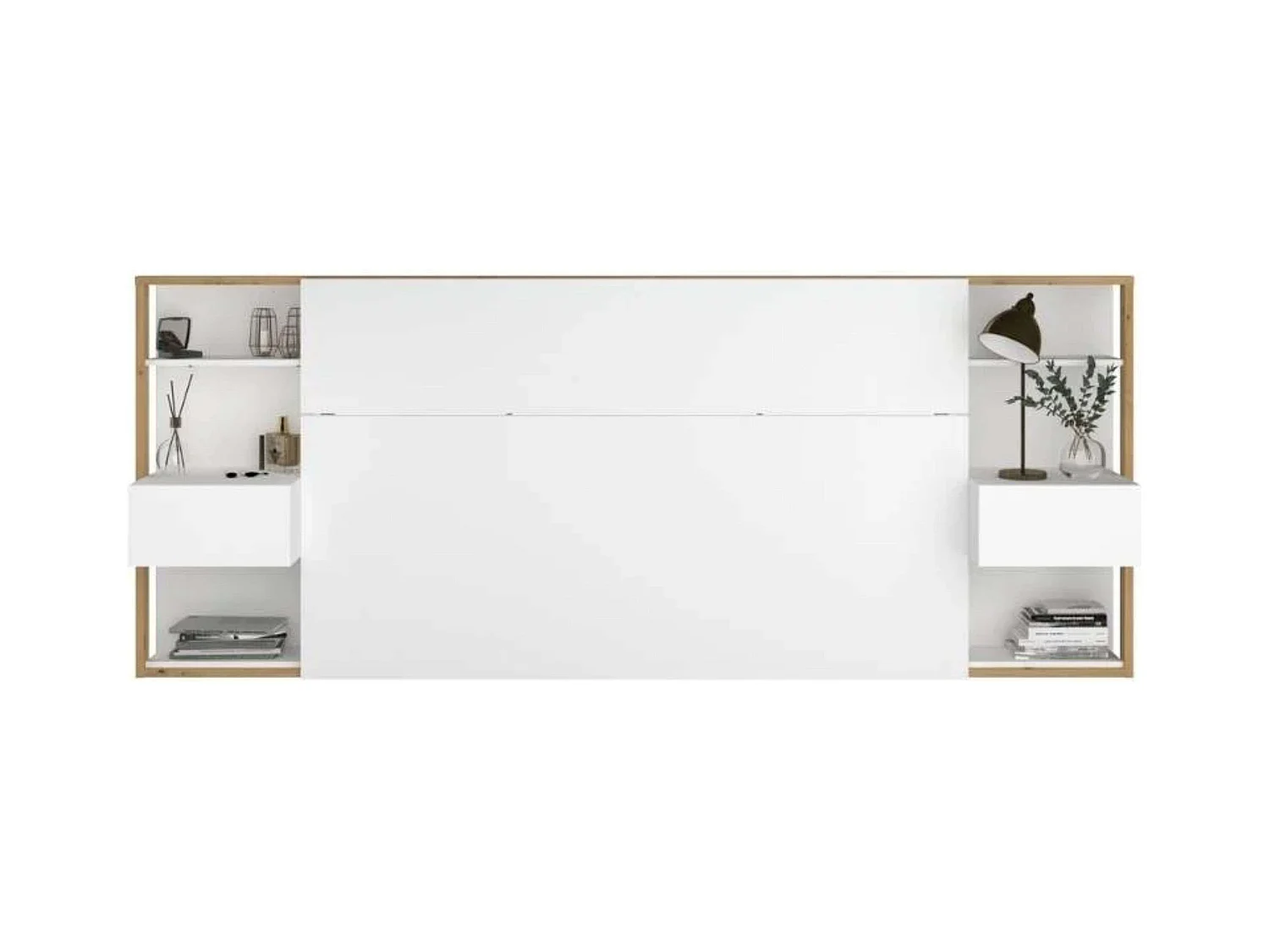 Cabecero Line con Cajones Dormitorio Moderno Blanco/Roble 103x255x36 cm