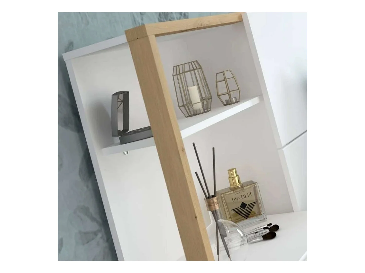 Cabecero Line con Cajones Dormitorio Moderno Blanco/Roble 103x255x36 cm