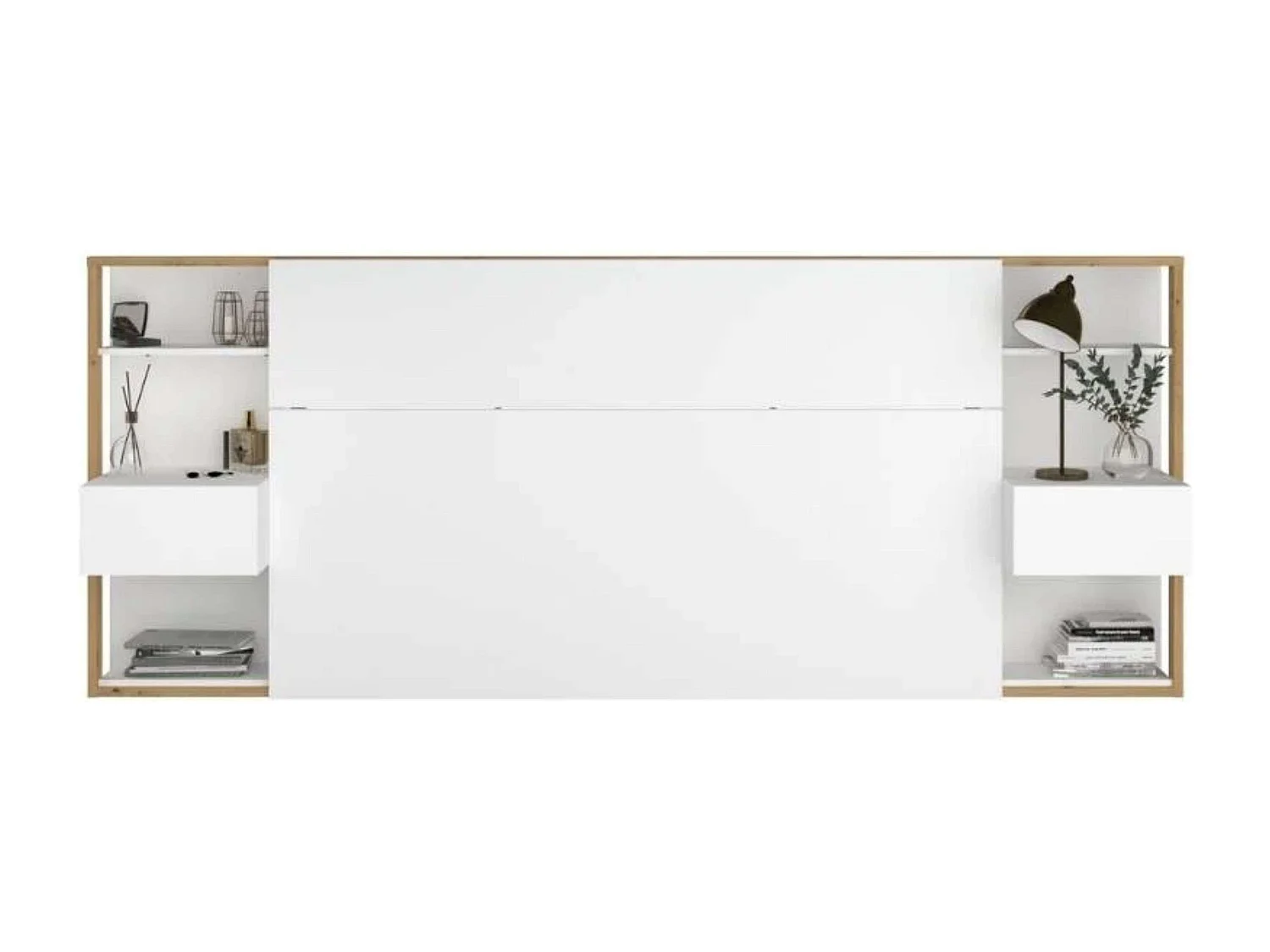 Cabecero Line con Cajones Dormitorio Moderno Blanco/Roble 103x255x36 cm