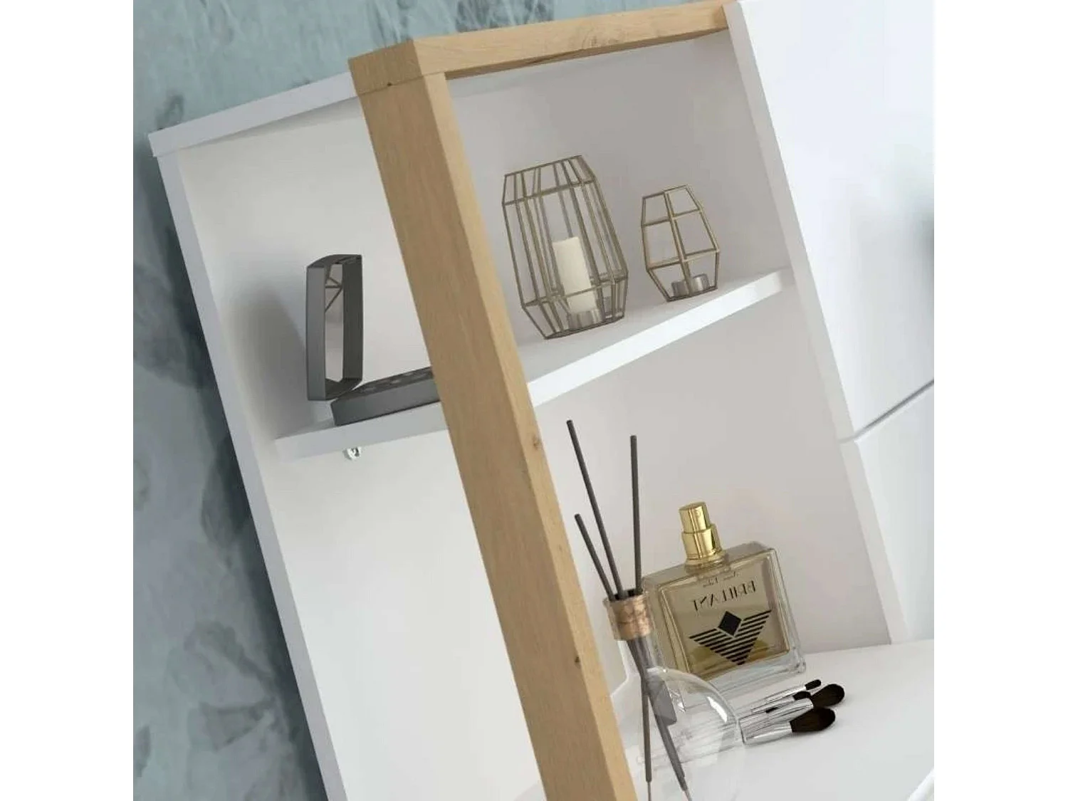 Cabecero Line con Cajones Dormitorio Moderno Blanco/Roble 103x255x36 cm