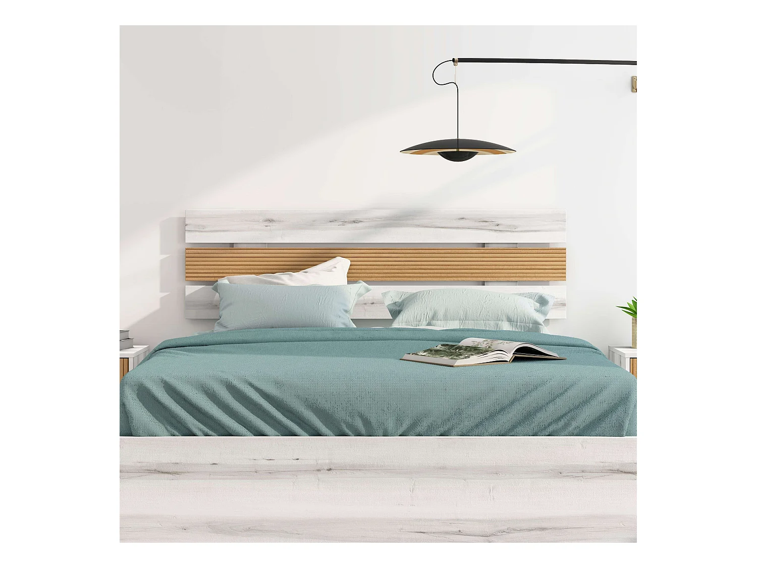 Cabecero Cama Matrimonio Arles Estilo Nórdico Blanco Albo y Roble 160 cm