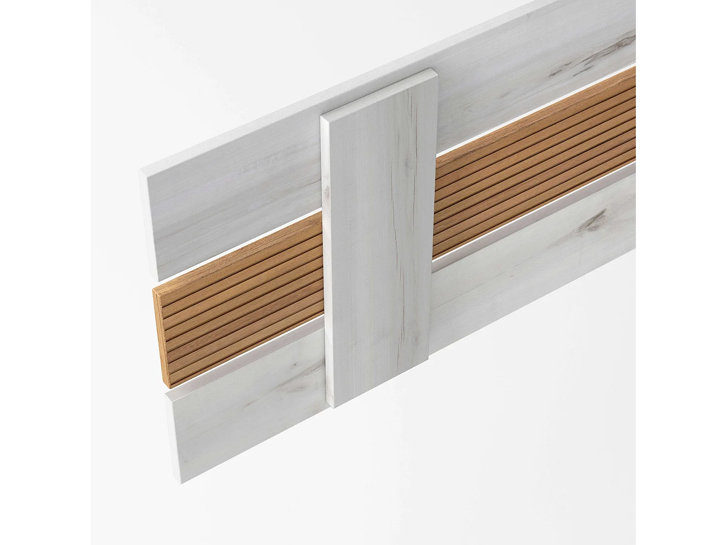 Cabeceira de cama de casal Arles estilo nórdico branco Albo e carvalho 160 cm