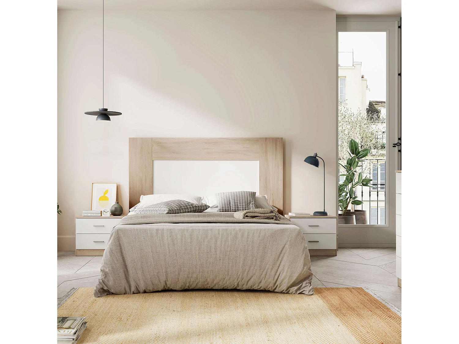 Cabecero Luce Cama Dormitorio Blanco/Sahara 90x163x3 cm