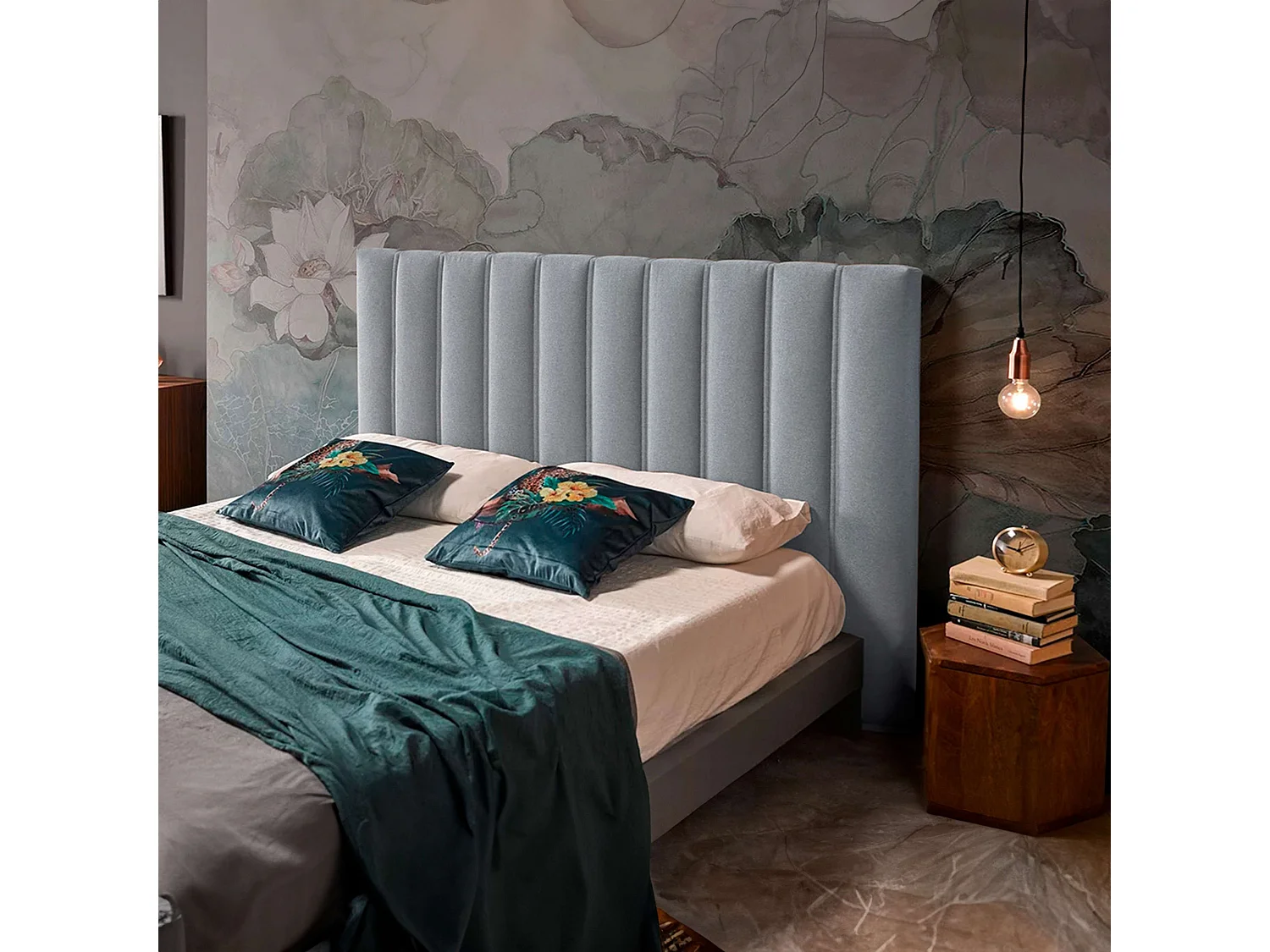 Cabecero Bursa Matrimonio Tapizado Marco DM Gris Claro 165 cm