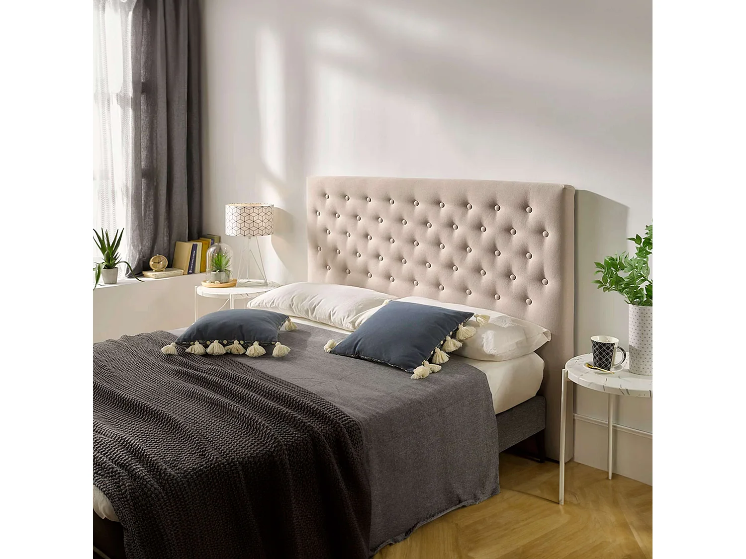 Cabecero Inverness Cabezal Tapizado Dormitorio Matrimonio Beige 165 cm