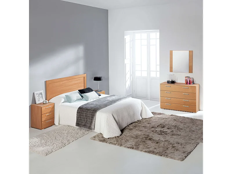 Dormitorio Clásico Cerezo: Cabecero, Mesitas, Cómoda y Espejo Pack