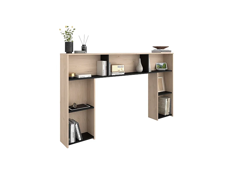 Cabeceira de quarto Thalos Carvalho Jackson e melamina preta 182x103,5x21,6 cm