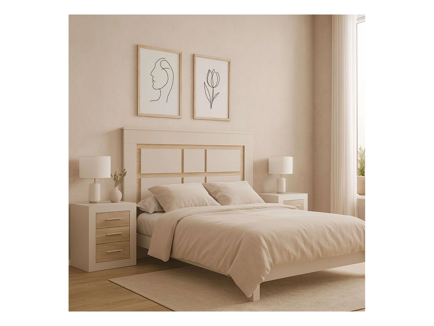 Cabecero Sara Nórdico, Roble Sonoma y Kashmir 160 cm