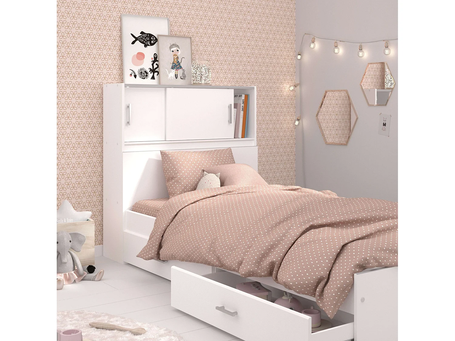 Tête de lit ou armoire pour chambre d'enfant Candy Blanc mat 108 x 98 x 28 cm