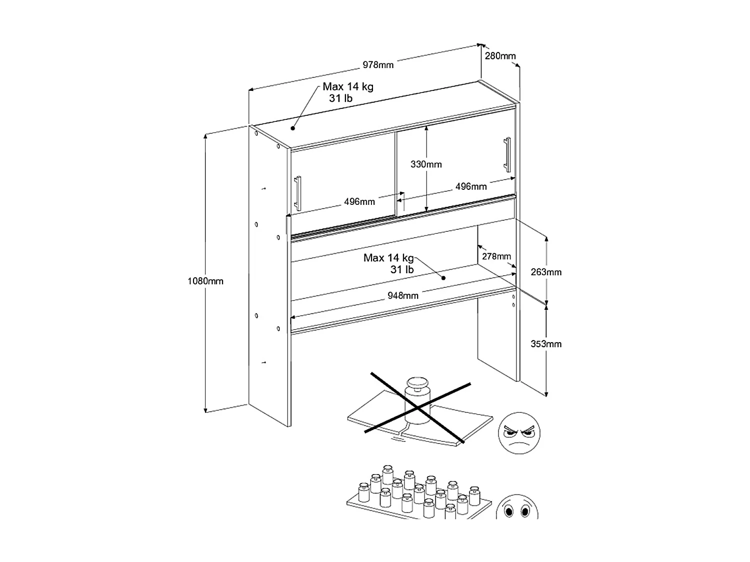 Tête de lit ou armoire pour chambre d'enfant Candy Blanc mat 108 x 98 x 28 cm