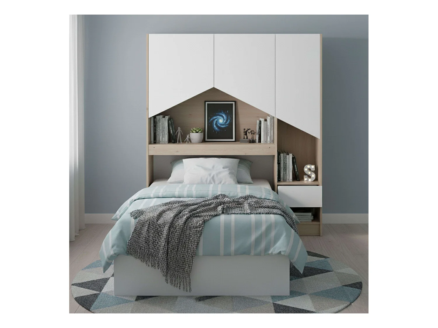 Cabecero Estantería Child Roble Jackson Blanco Mate 152x132x32 cm