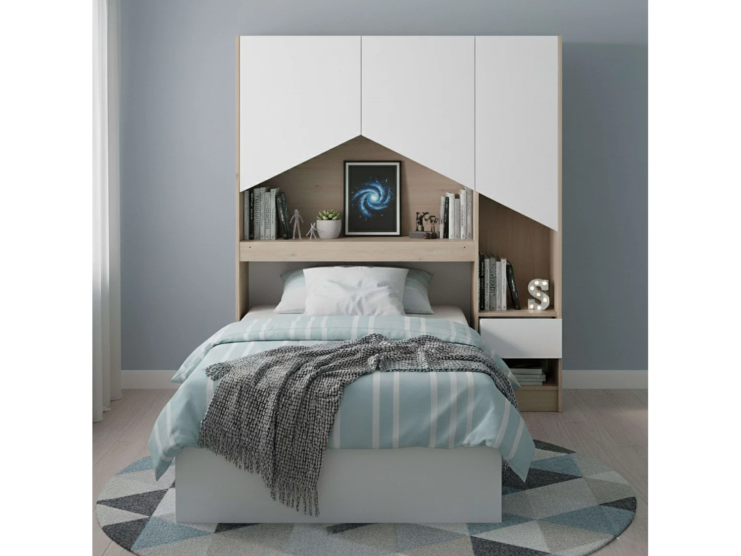 Cabeceira de Estante Infantil Jackson Carvalho Branco Mate 152x132x32 cm