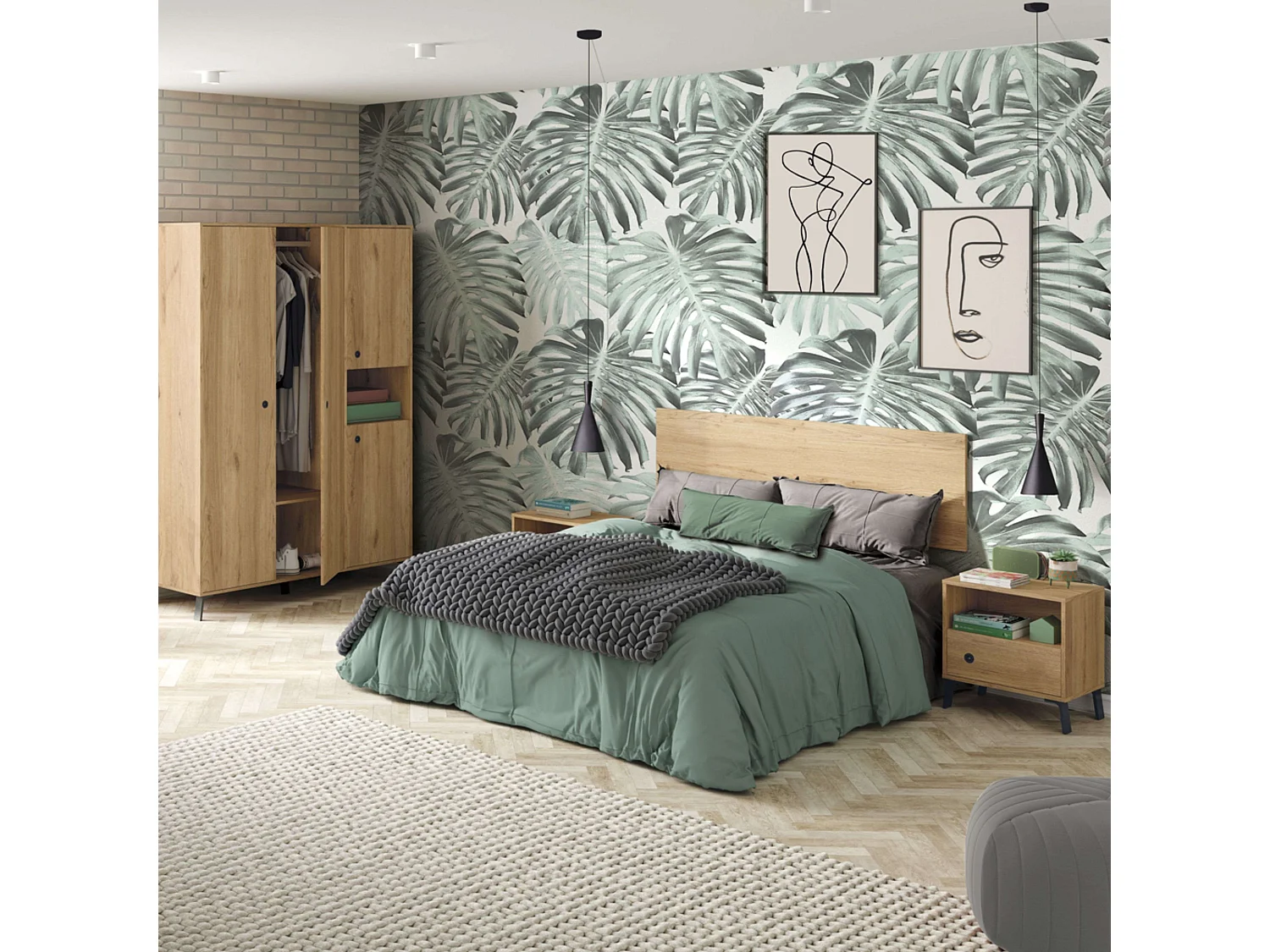 Cabeceira de cama Clim em melamina, carvalho dourado para camas de 150 ou 135 cm