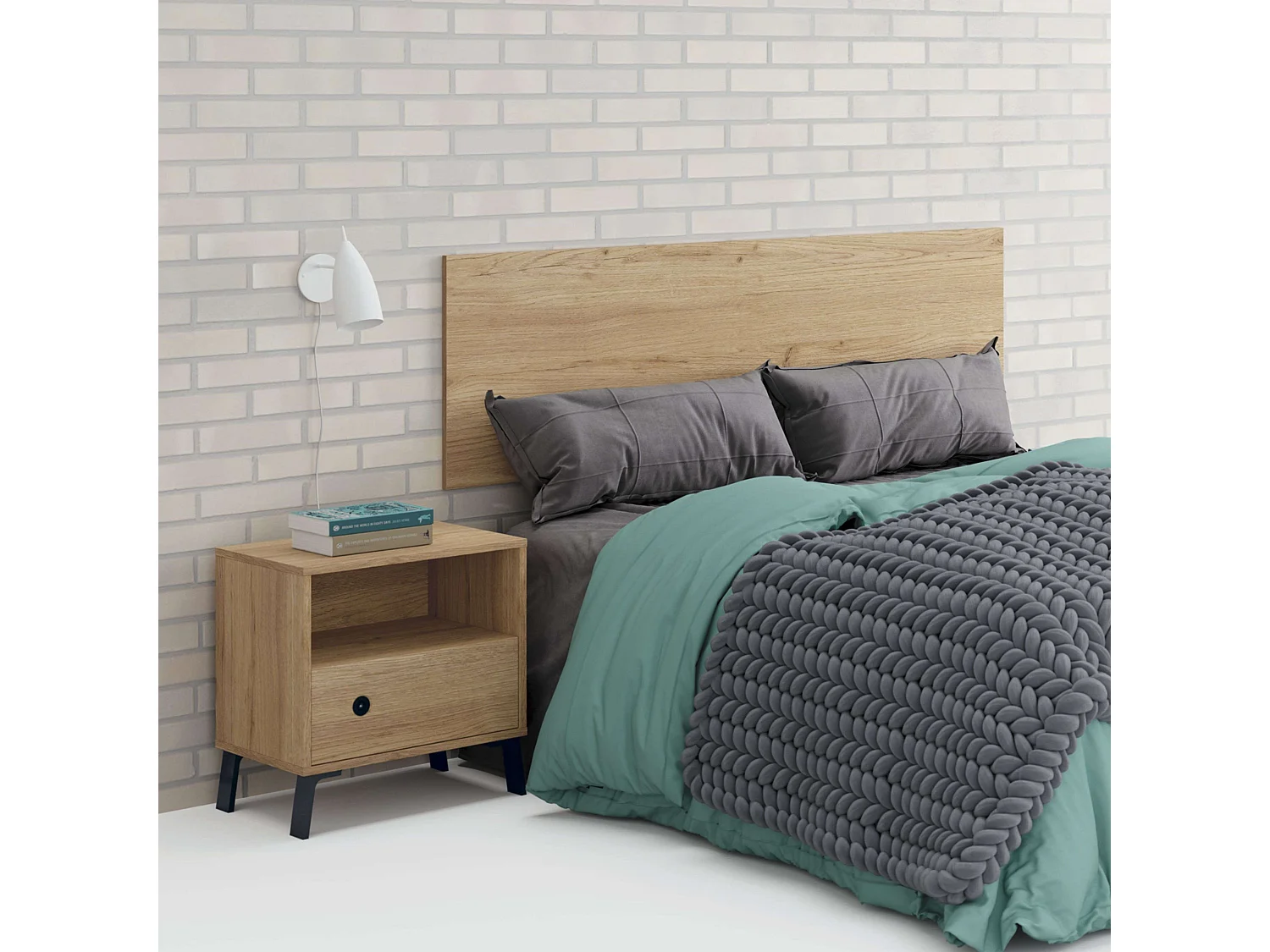 Tête de lit Clim en mélaminé, chêne doré pour lits de 150 ou 135 cm