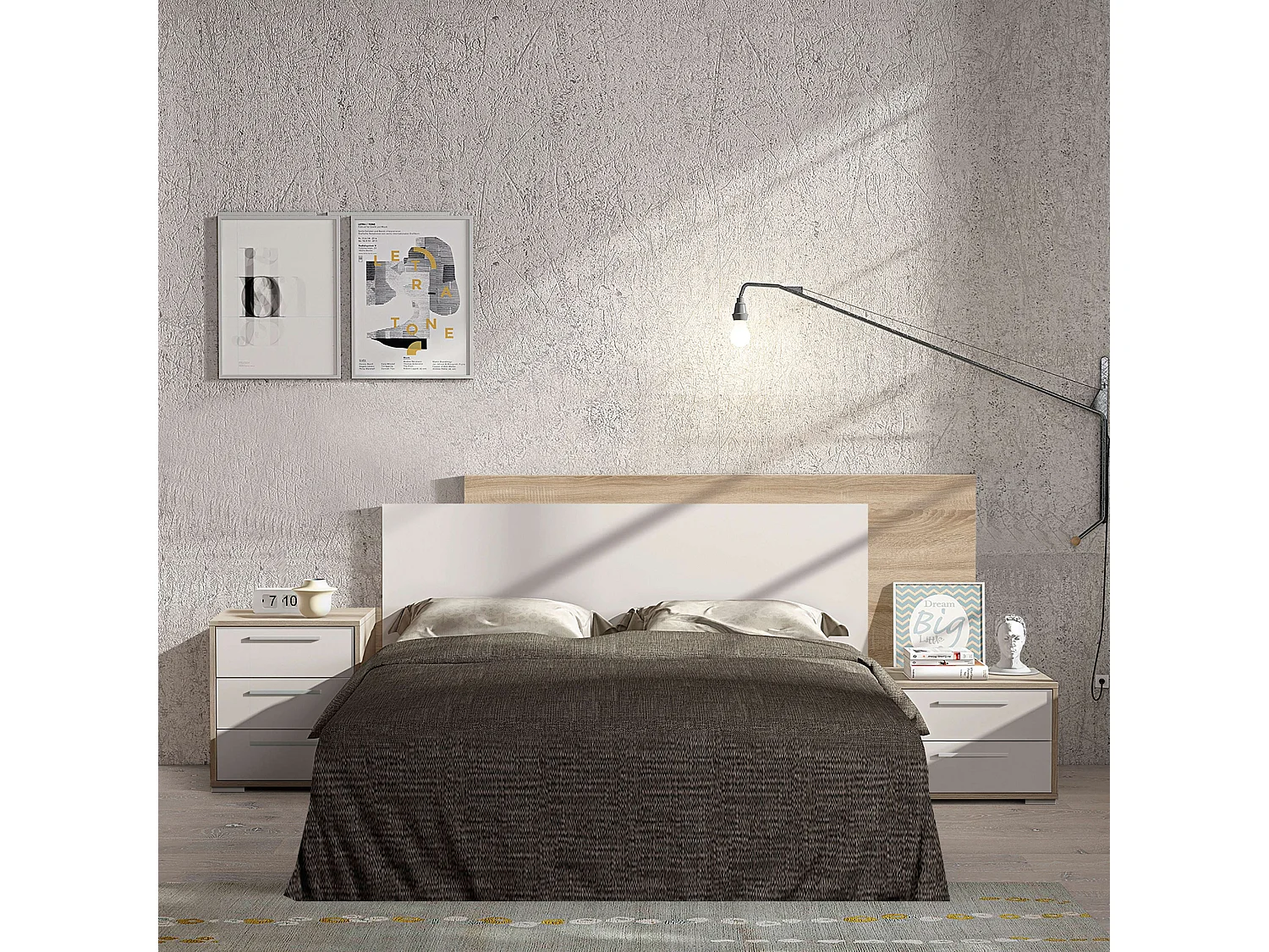 Cabecero Cama Juvenil Superpuesto Blanco/Roble 185x50x3 cm