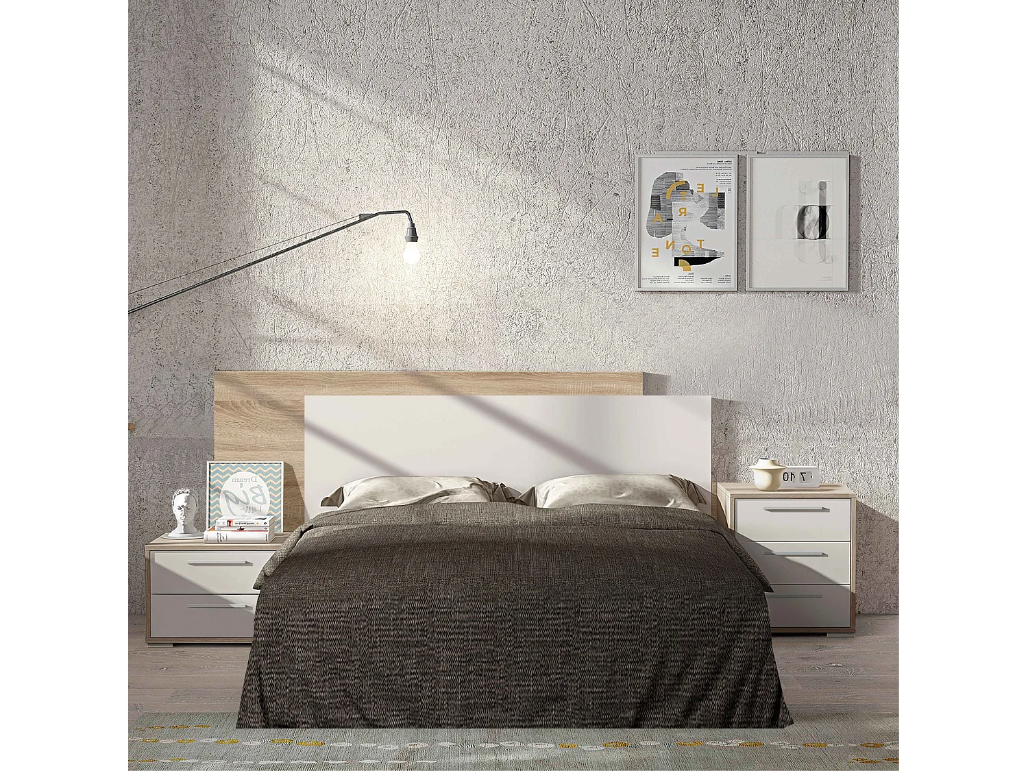 Cabecero Cama Juvenil Superpuesto Blanco/Roble 185x50x3 cm