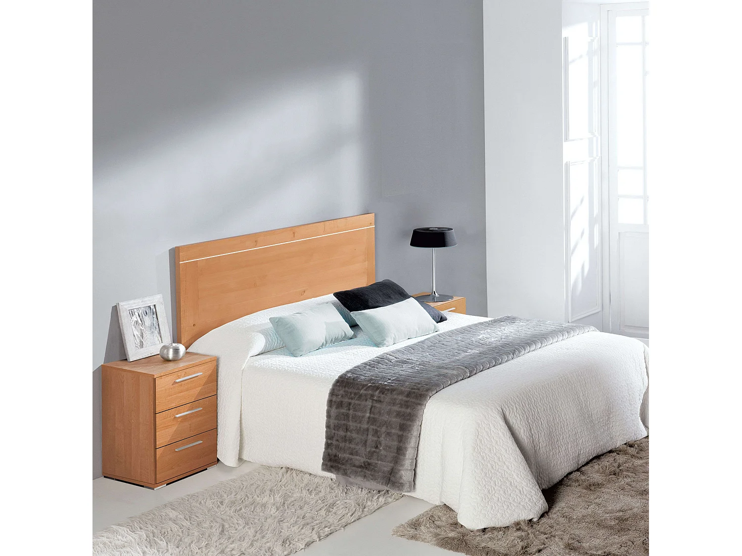 Cabecero Cama c/Mesitas 3 Cajones Color Cerezo