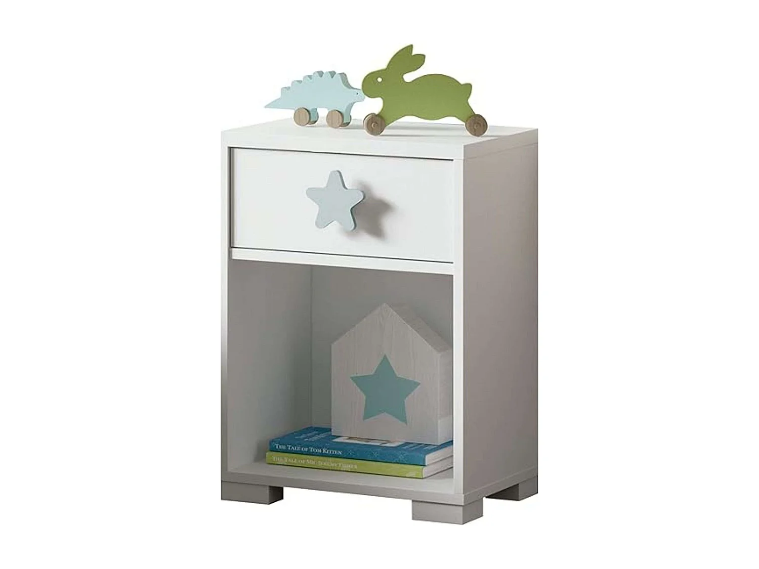 Cabeceira + Mesa de Cabeceira Infantil Quarto Branco Shine Star Quarto Cinza