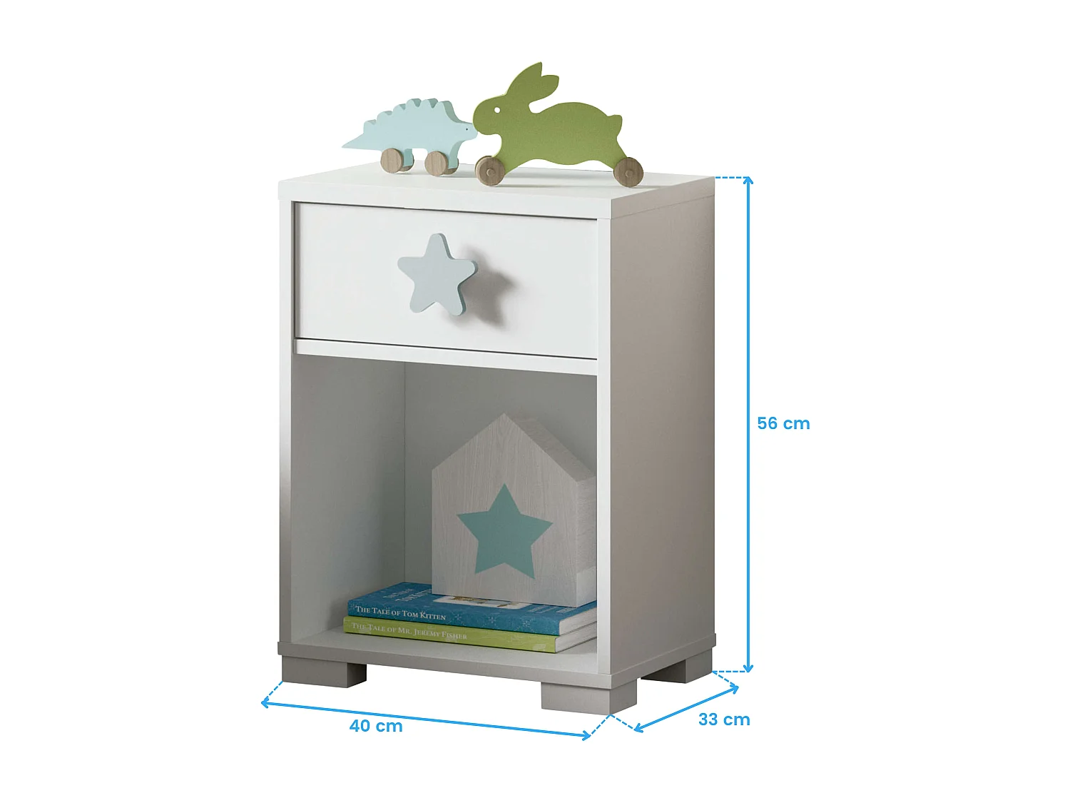 Cabeceira + Mesa de Cabeceira Infantil Quarto Branco Shine Star Quarto Cinza