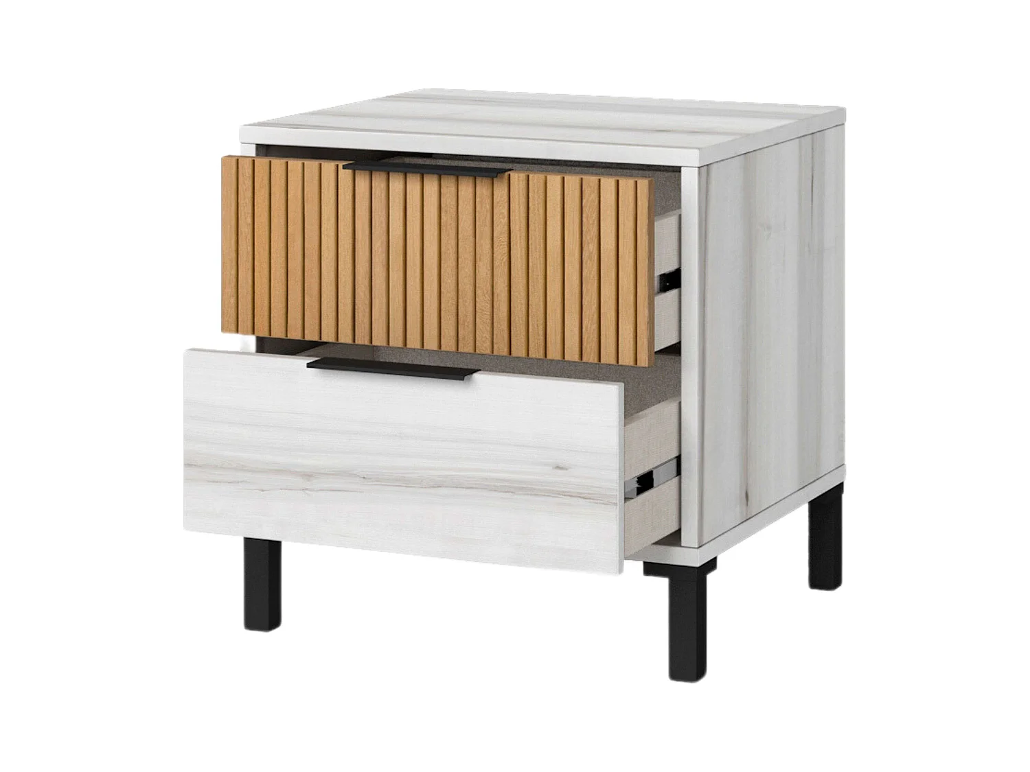 Cabeceira Arles em carvalho branco e listrado com mesas de cabeceira 159 cm