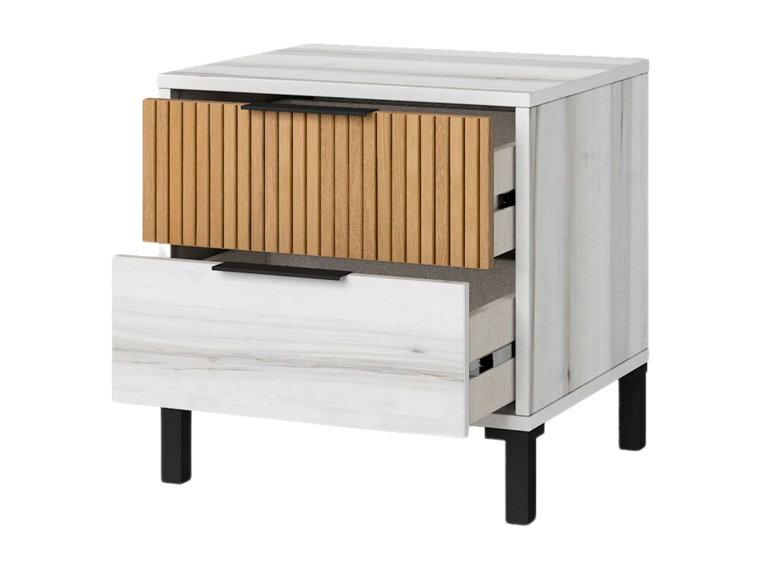 Tête de lit Arles Albo blanc et chêne rayé avec tables de chevet 159 cm