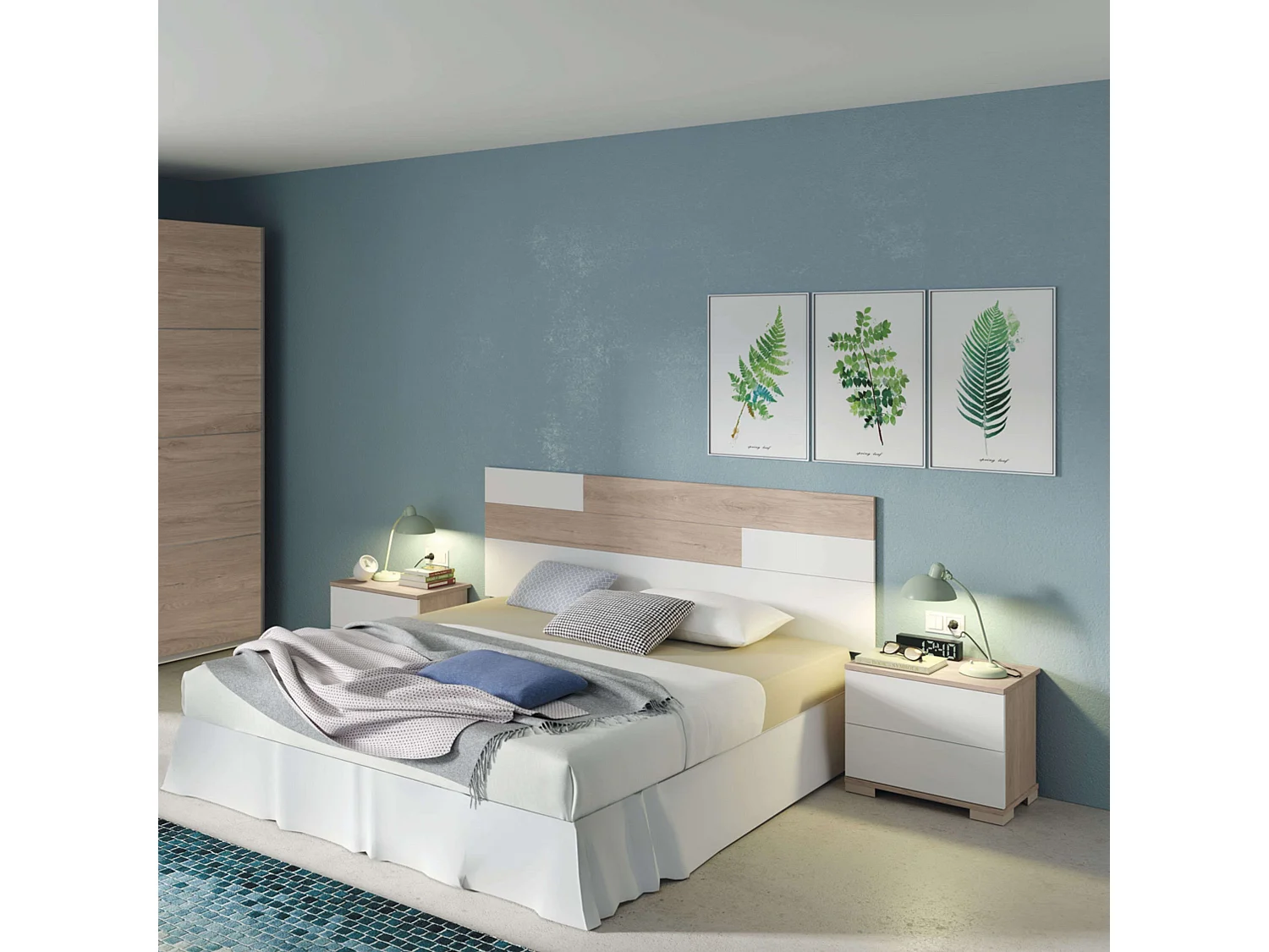 Cabeceira Erika + Mesas de Cabeceira Moderna Cama de Casal 150 cm