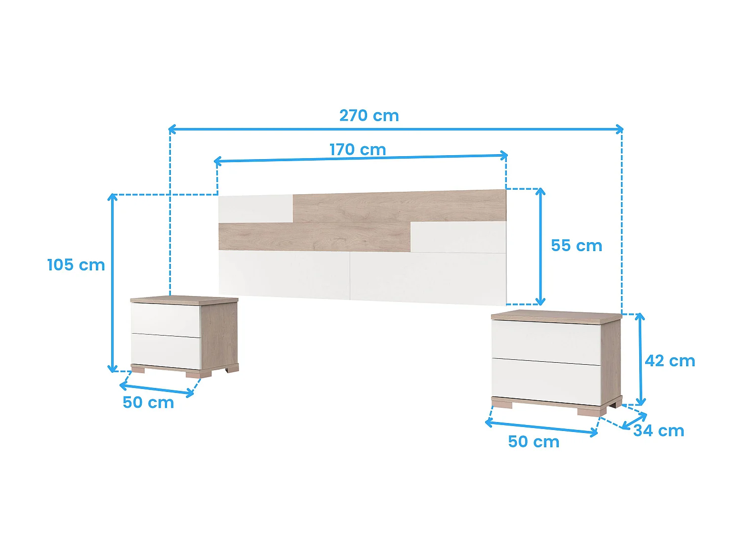 Cabeceira Erika + Mesas de Cabeceira Moderna Cama de Casal 150 cm