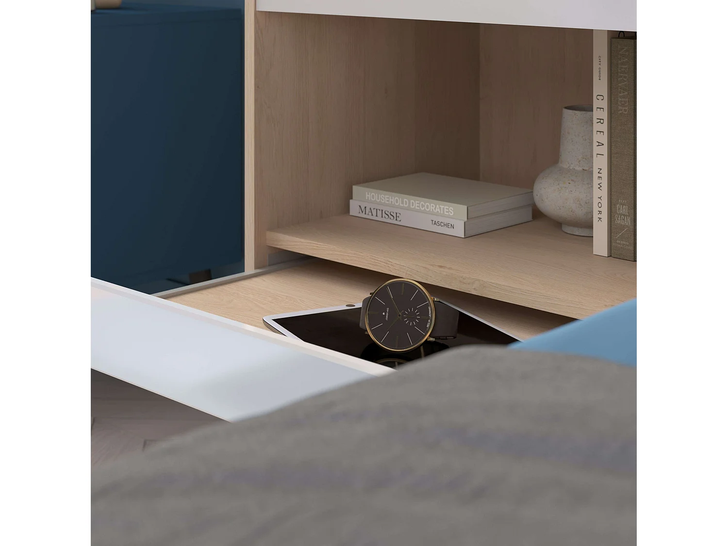 Cabecero Dorm. Princ. Puente John Roble/Blanco 265x40x203 cm