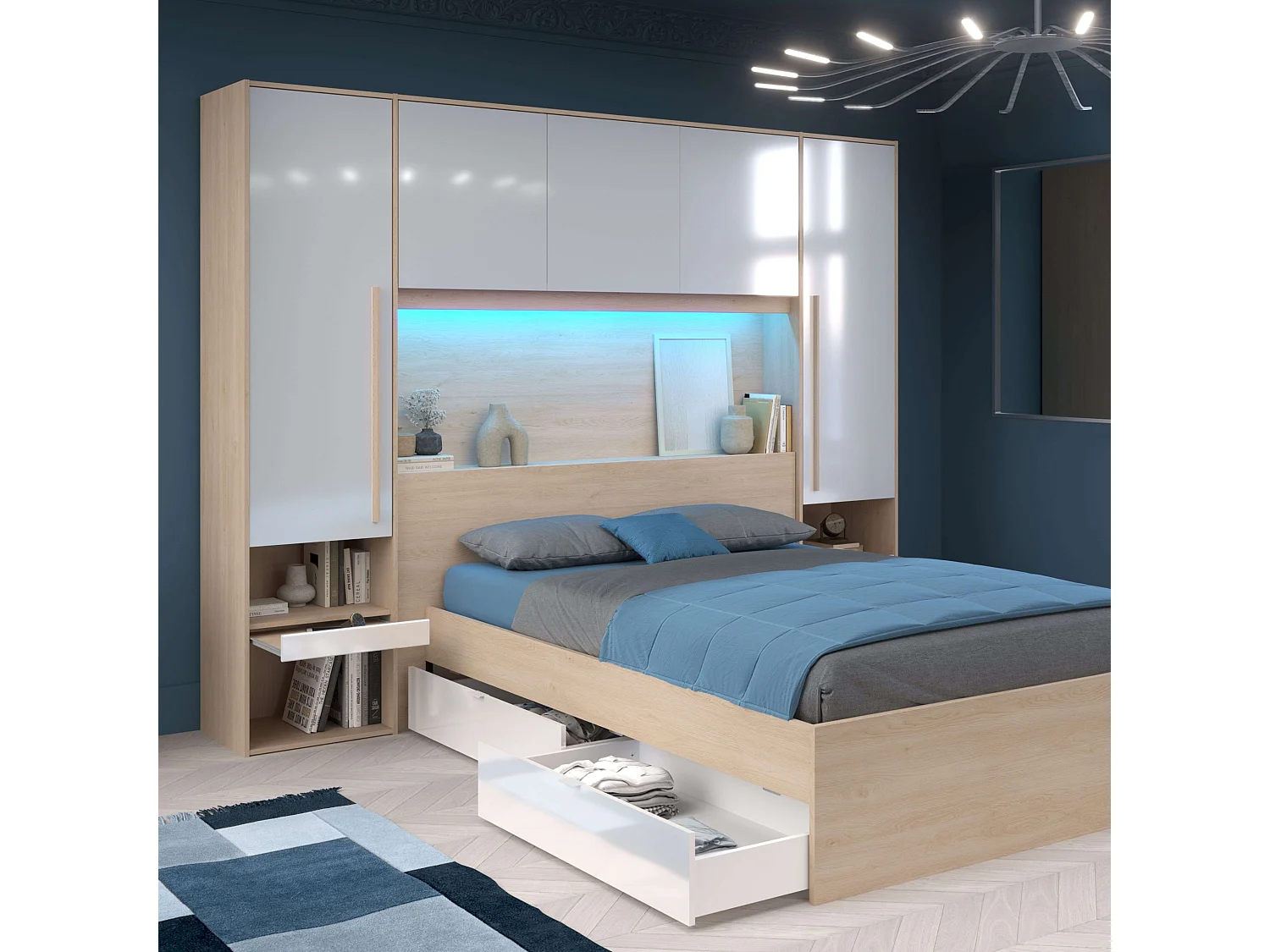Cabecero Dorm. Princ. Puente John Roble/Blanco 265x40x203 cm