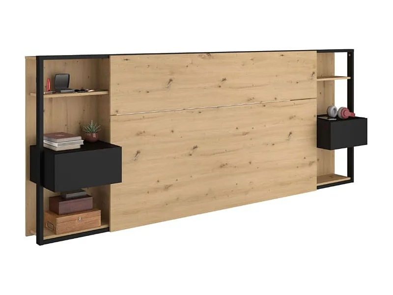 Cabecero matrimonio Stamp Roble/Negro 255x103x36 cm