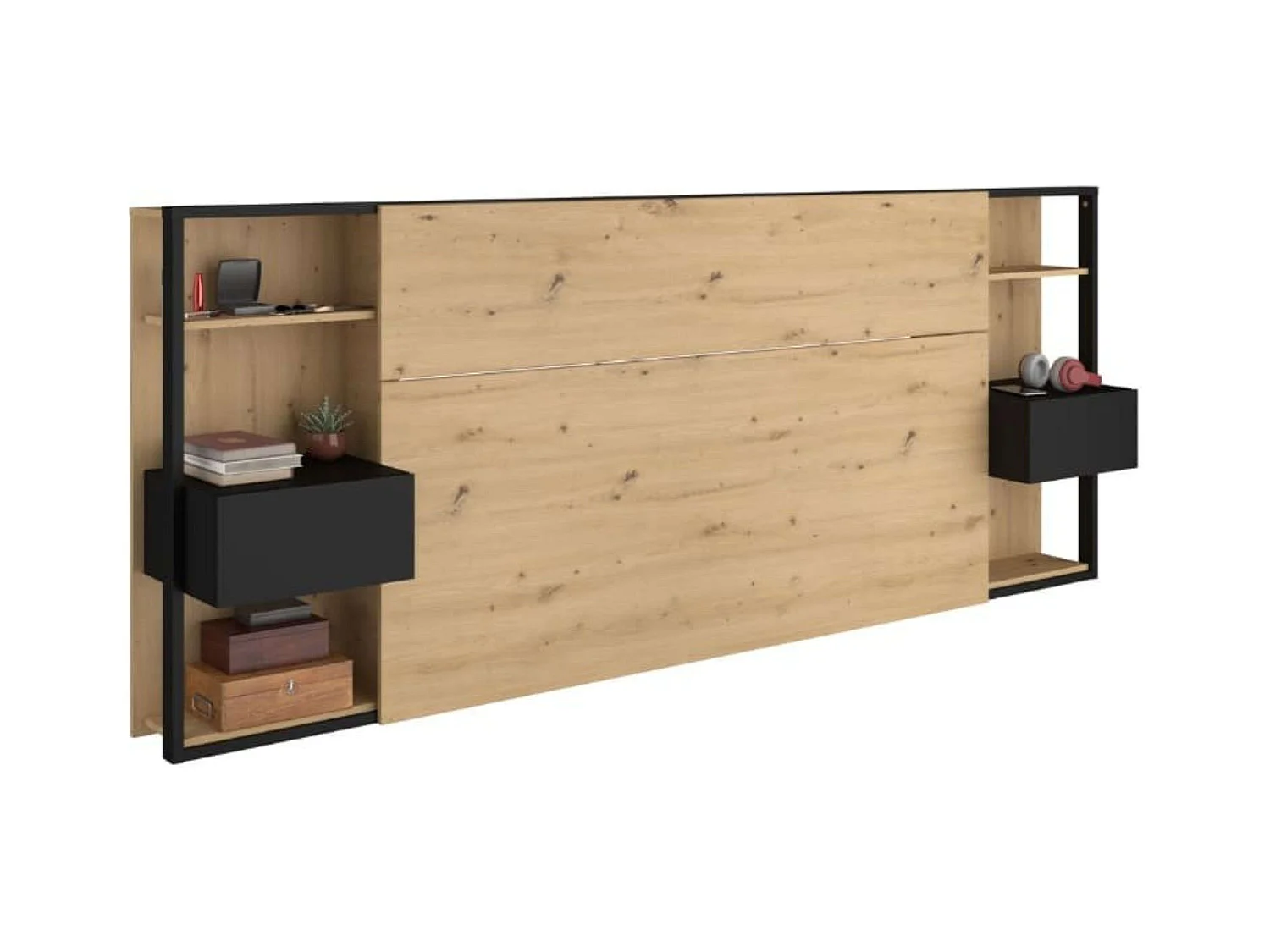 Cabecero matrimonio Stamp Roble/Negro 255x103x36 cm