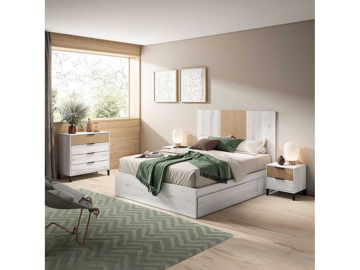 Tête de lit Arles White Albo en chêne rayé 159 cm