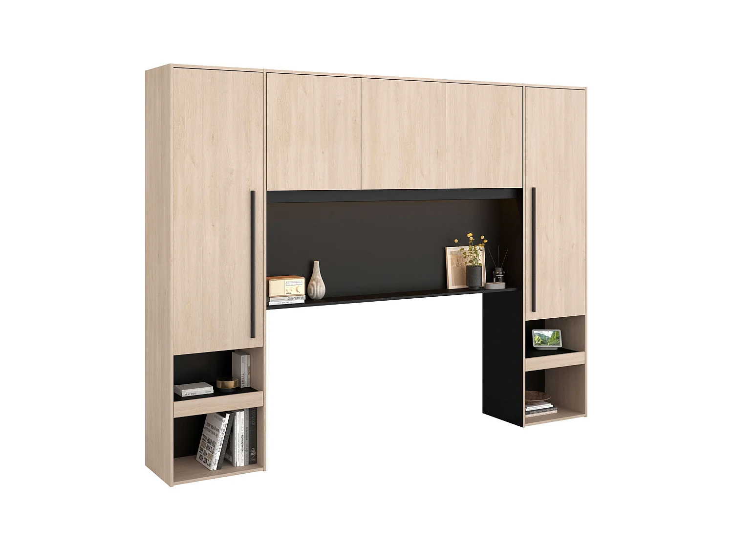 Cabecero Dormitorio Principal Puente John Roble y Negro 265x40x203 cm