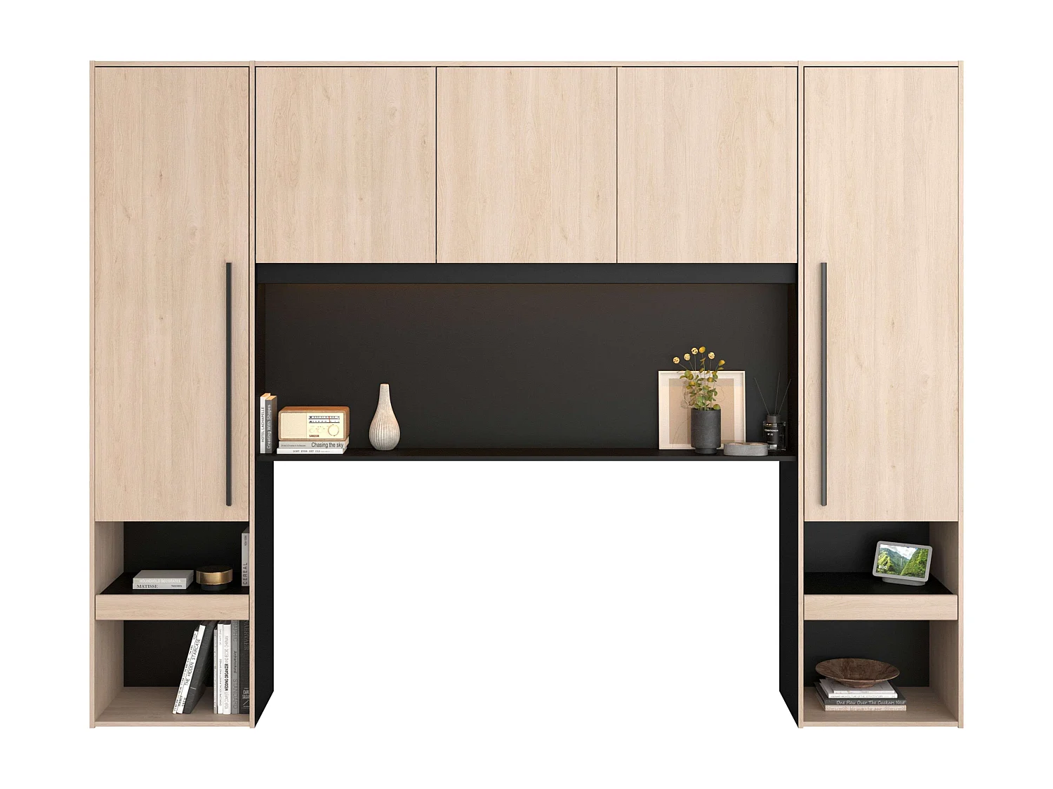 Cabecero Dormitorio Principal Puente John Roble y Negro 265x40x203 cm