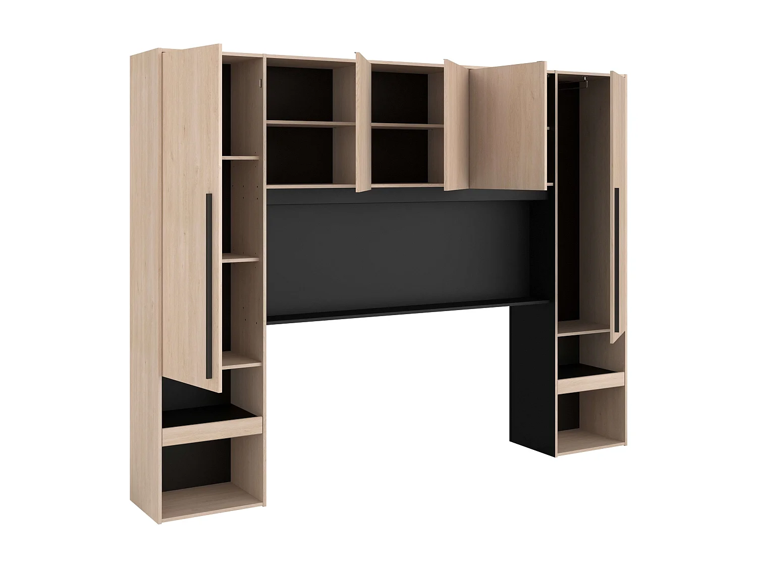 Cabecero Dormitorio Principal Puente John Roble y Negro 265x40x203 cm