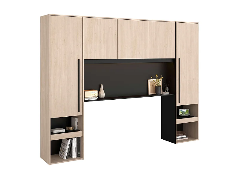 Cabecero Dormitorio Principal Puente John Roble y Negro 265x40x203 cm