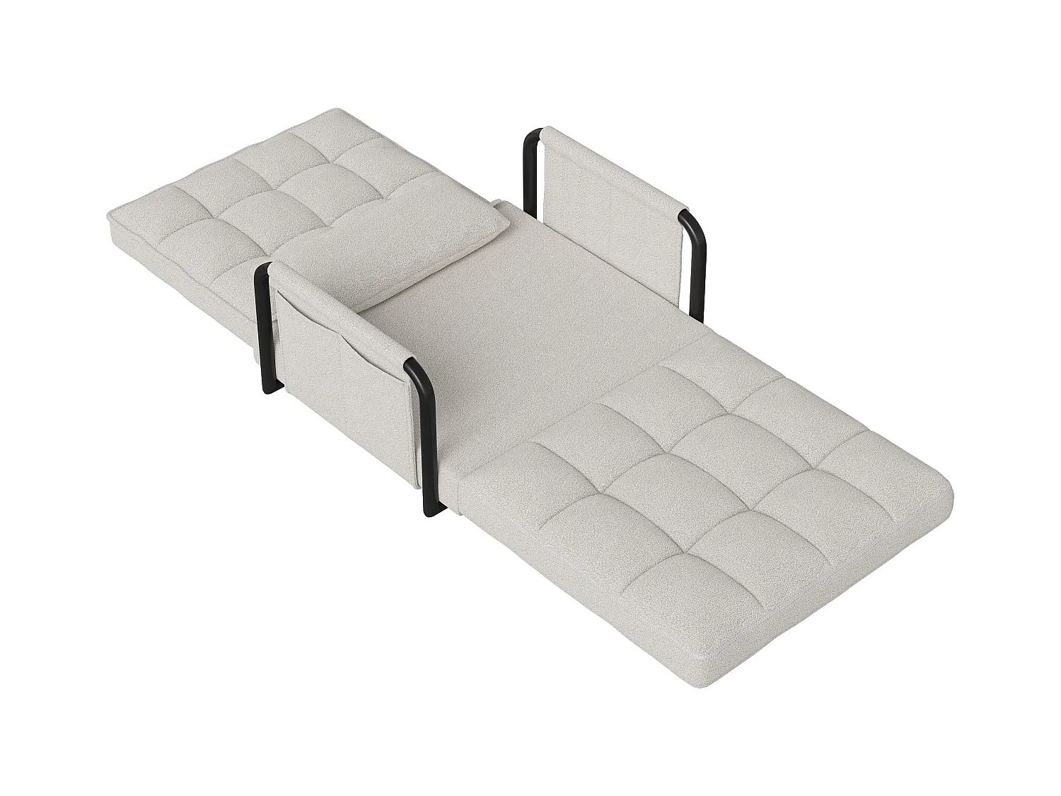 Canape lit reglable 5 positions en tissu bouclette avec accoudoirs de rangement coloris blanc casse