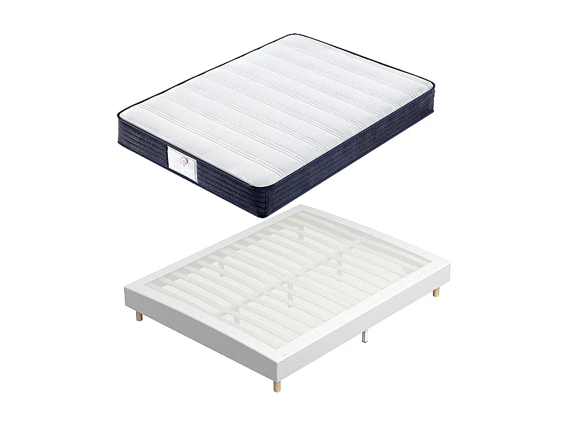 Ensemble Matelas à ressorts+ Lit Sommier Tapissier Déco 140x190cm, Epaisseur du Matelas 22cm