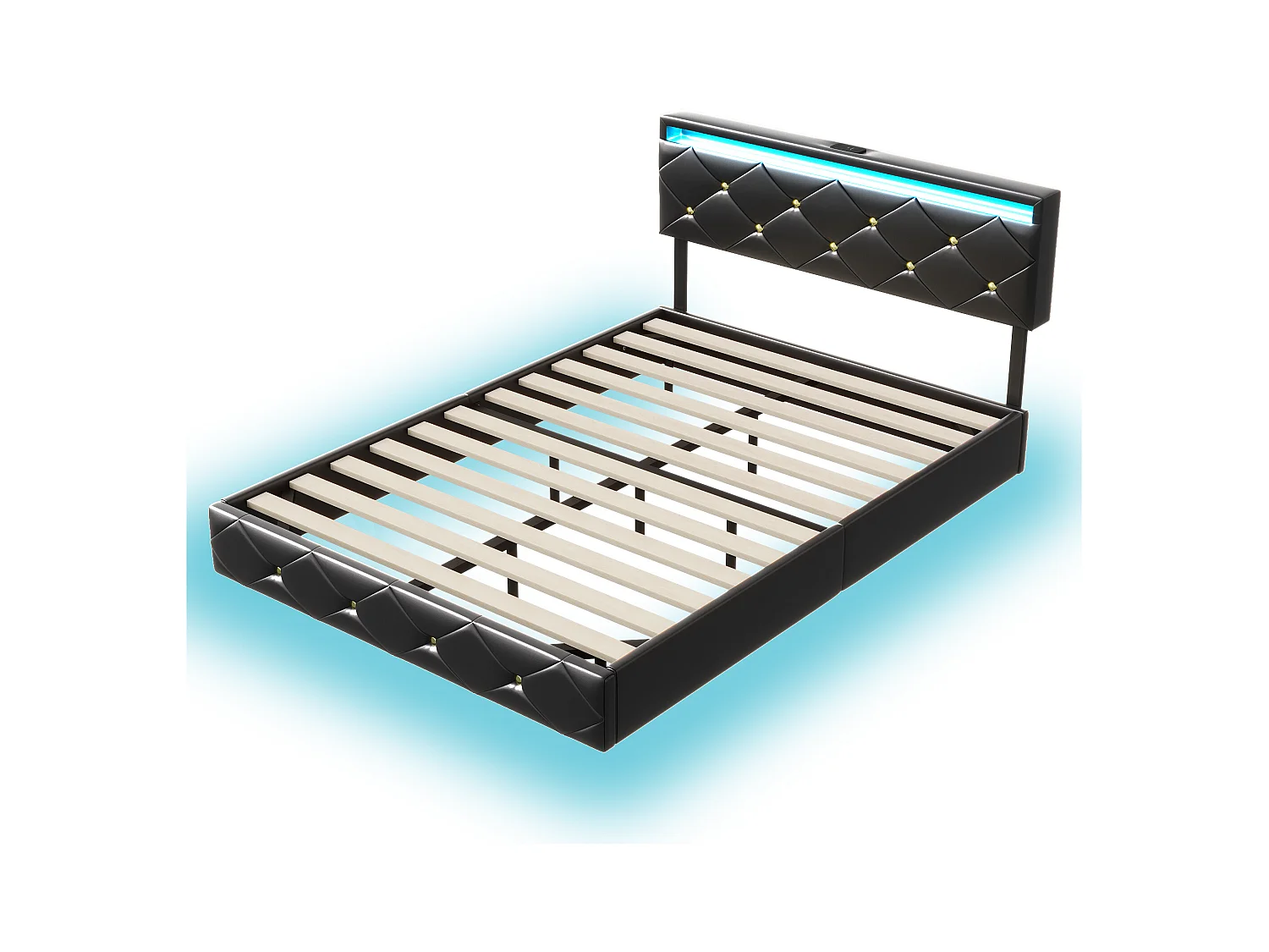 Lit 160x200 cm avec Éclairage LED et Tête de Lit Réglable, Structure Métallique et Revêtement en PU, Design Moderne et Élégant